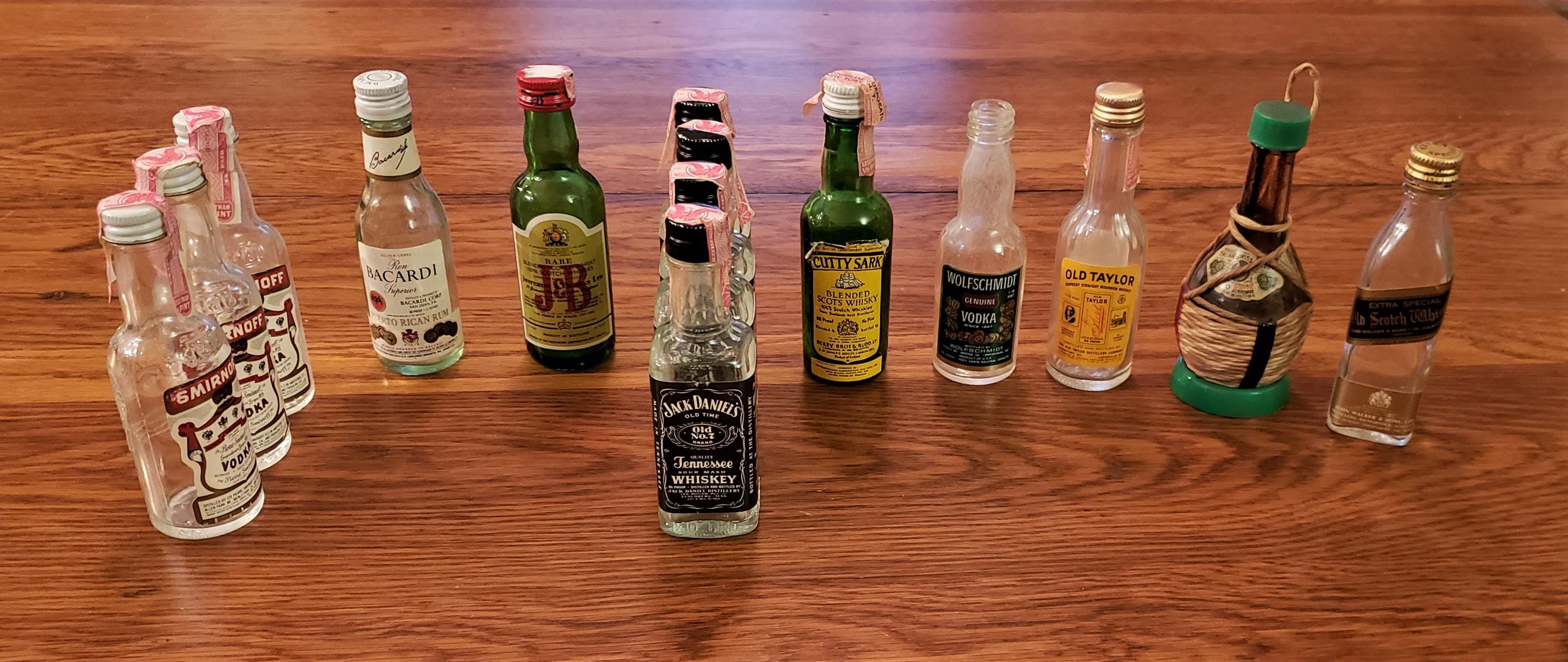 cigarettes and tiny liquor bottles Vintage Miniature Liquor Bottles-airline Liquor Bottles-bacardi-cutty  Sark-jim Beam-smirnoff-jack Daniels-johnny Walker-old Taylor-braniff