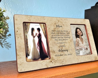 Wedding Frame For Parents, Wedding Gifts For Mom, Double Photo Frame, Bride Gift To Mother, Two Photo Wood Frame, Mom Thank You Frame, 7x12