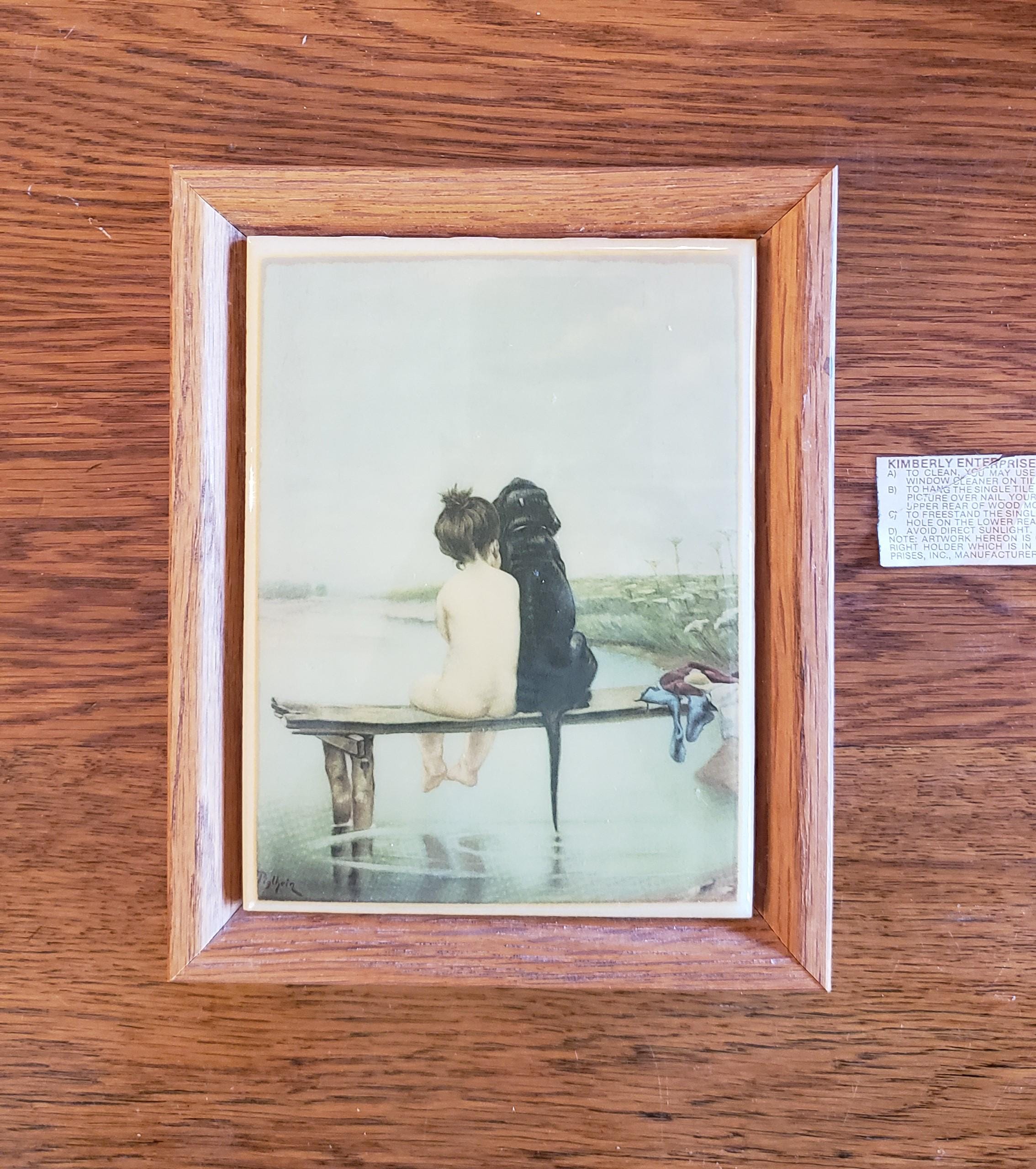 Vintage Kimberly Enterprises Framed Ceramic Tile Prints-sold as a