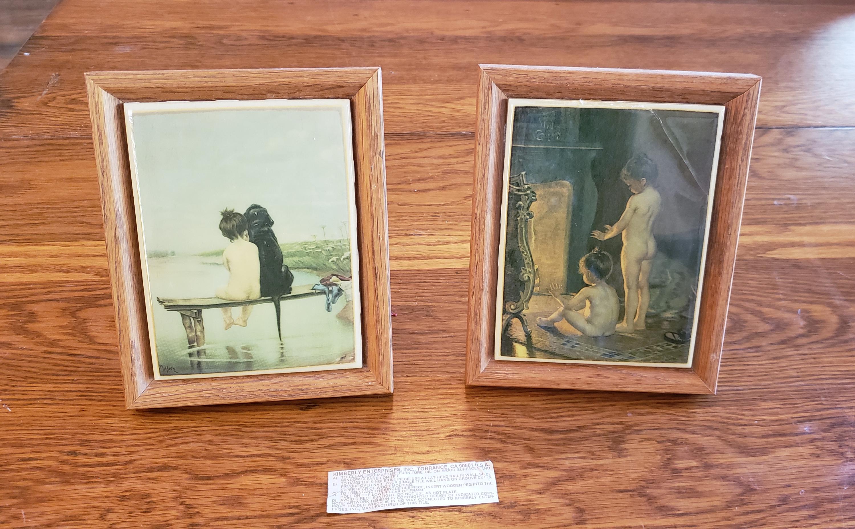 Vintage Kimberly Enterprises Framed Ceramic Tile Prints-sold as a