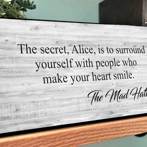 The Mad Hatter Quote Sign, Alice In Wonderland Plaque, Literary Gift, Girls Room Wall Hanging, Lewis Carol Fan Gift, Bookish Wall Sign