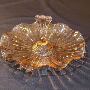 Pink Depression Serving Dish with Ruffled Base- Candy Dish with Center Handle-Vintage Pink Depression Glass-1930s