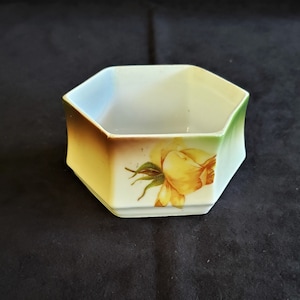 Vintage Porcelain Yellow Rose Bowl-Striegau Silesia Porcelain Bowl-Six Sided Bowl-1913-1924 Germany