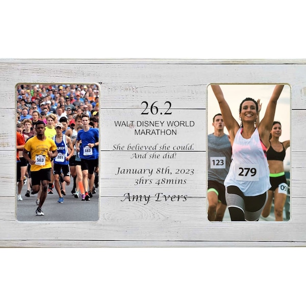 Marathon Picture Frame, Boston Marathon Gift, New York City Marathon Frame, Double Photo Frame, Distance Runner Gift, Engraved Photo Frame