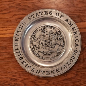 Bicentennial Pewter Plate-Vintage 1970&#39;s-Goodnow House Manhattan Kansas