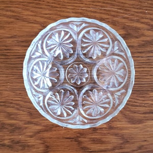 Cut Glass Floral EAPG Bowl-Cut Glass Bowl-EAPG Designs Clear Glass Candy Dish-Ruffled Rim Serving Bowl