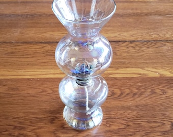 Hurricane Oil Lamp-Vintage Oil Lamp-Kerosene Lamp- Clear Glass Chimney-1940-1950s-Clear Glass Lamp Base-Hurricane Lamp