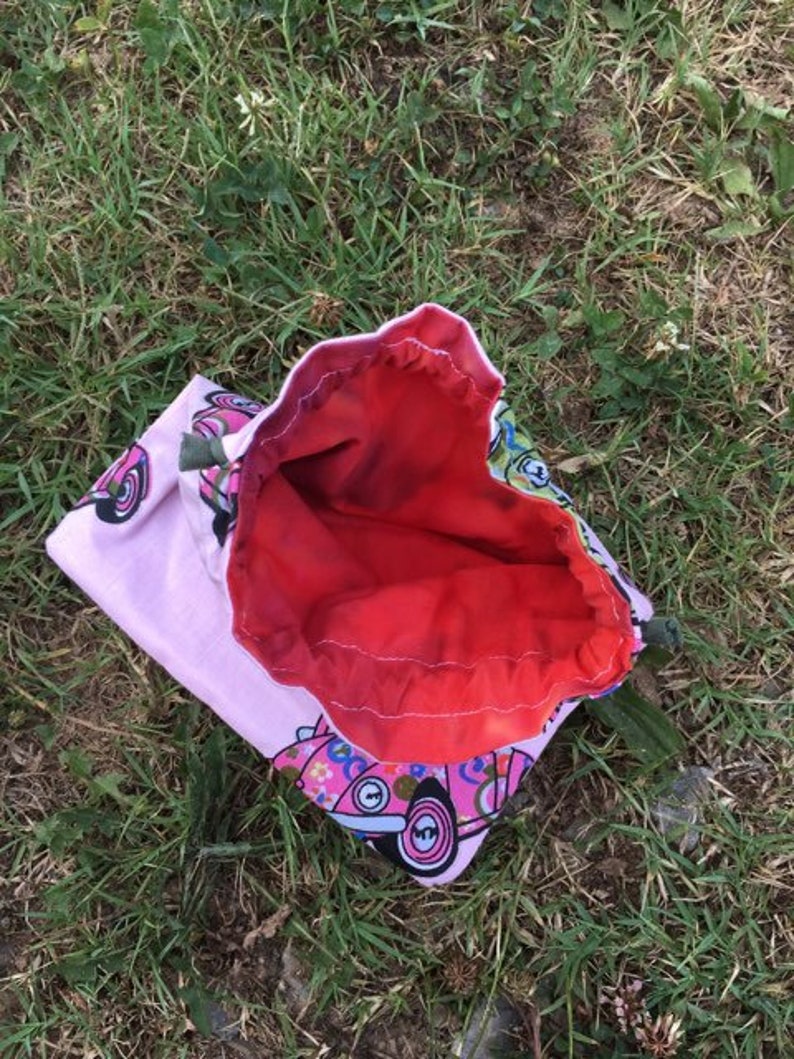 vw bag handmade vw gift vw girl party favor bag vw bug hippie drawstring pouch custom orders available Pink vw bug drawstring bag