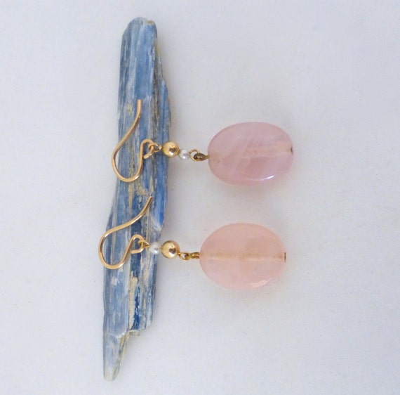 Vintage 1970's Gold, Pearl and Rose Quartz Oval B… - image 5