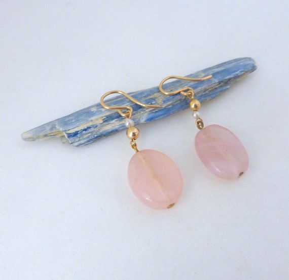 Vintage 1970's Gold, Pearl and Rose Quartz Oval B… - image 3