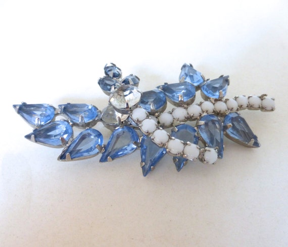 Vintage 1950's Blue Teardrop and White Rhinestone… - image 4