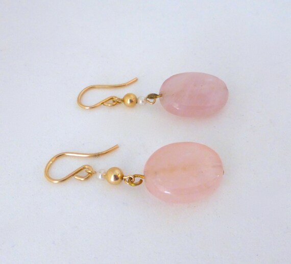 Vintage 1970's Gold, Pearl and Rose Quartz Oval B… - image 2