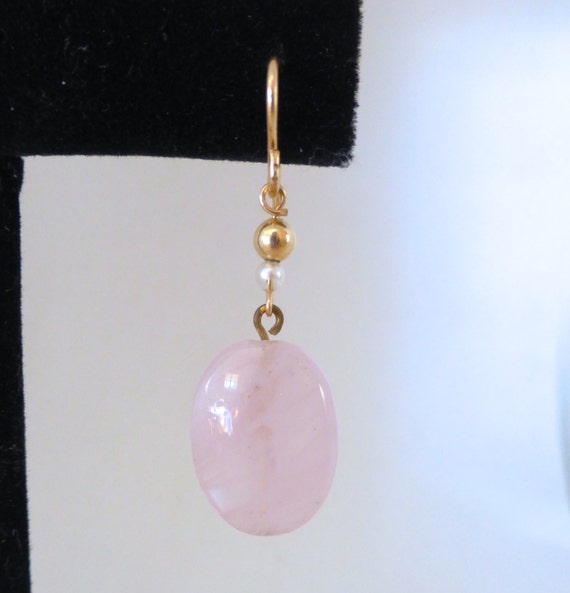 Vintage 1970's Gold, Pearl and Rose Quartz Oval B… - image 4