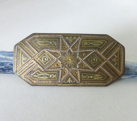 1960's Vintage Spanish Damascene Geometric Retang… - image 1