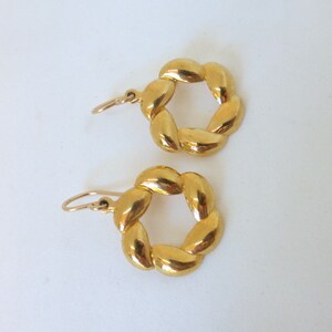 Repurposed Vintage 1960&#39;s Bright Gold Woven Circle Wreath Earrings