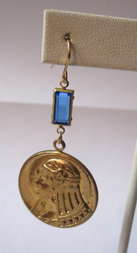Vintage 1950's Egyptian Revival Brass Earrings wi… - image 3