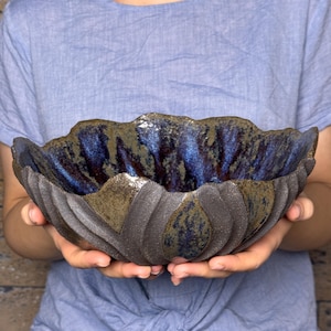 Textured Stoneware Bowl, Handmade Ceramic Art, Asymmetrical Organic Form, Unique Design