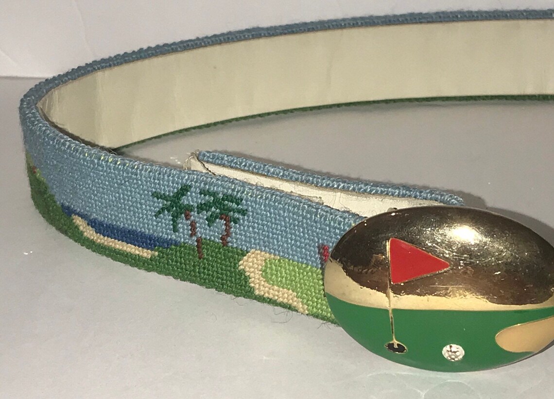 Needlepoint Handcrafted Golf Golfer Belt Fashion Size 29 to Etsy