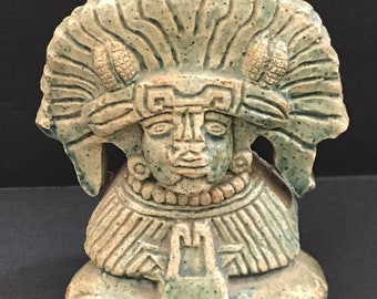 Antique 1930's Harding Black Green Mayan Sculpture Ceramic Pottery Statue Tribal Figurine Southwest Art Witte Museum