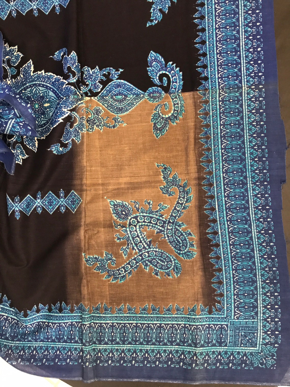 Vintage Cotton Handprinted Fabric Rivatex Eldoret Blue Teal | Etsy