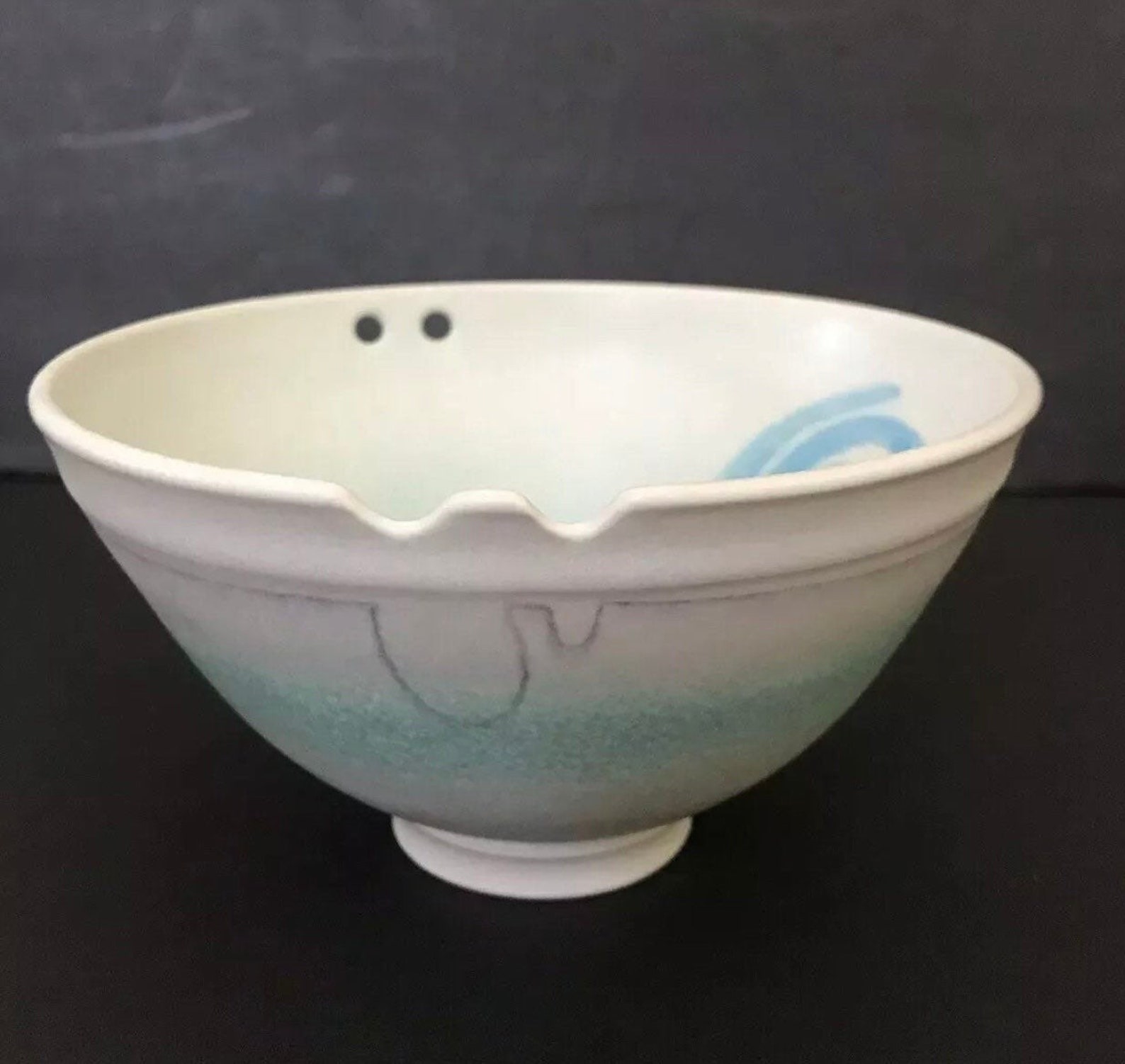 Walter Reiss Studio Pottery Footed Rice Bowl Green Blue Beige Etsy