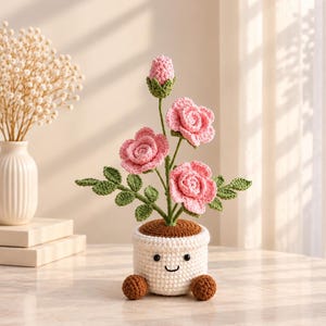 Crochet Rose Flower Pot Pattern PDF, Crochet Flowers Plant, Rose Bouquet Tutorial, Amigurumi Flower Pot, Instant Download