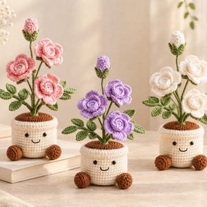 Crochet Rose Flower Pot Pattern PDF, Crochet Flowers Plant, Rose Bouquet Tutorial, Amigurumi Flower Pot, Instant Download