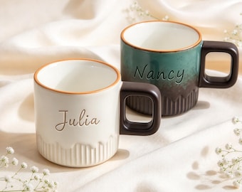 Mug à expresso personnalisé en céramique, gravure laser avec nom personnalisé, 50 ml, style artisanal, cadeau pour les amateurs de café