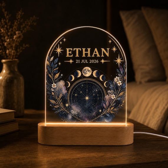 Your exact birth-night sky rendered as a glowing acrylic lamp — a surprisingly emotional, visually striking personalized keepsake.
