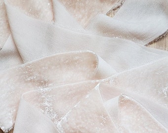Champagne Silk Velvet Ribbon; Bridal Bouquet, invitations, Wedding; hand dyed; hand ripped; wedding photography styling; off white