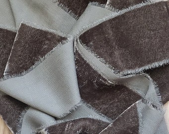 Greige Warm Grey Velvet Ribbon Silk; Bridal Bouquet, invitations; hand dyed; hand ripped; wedding photography styling; Wedding Ribbon; gray