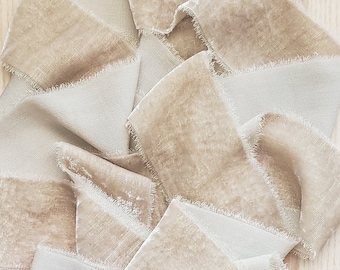 Sandstone Silk Velvet Ribbon; Bridal Bouquet, invitations, favors; hand dyed ripped; wedding photography styling; nude; beach