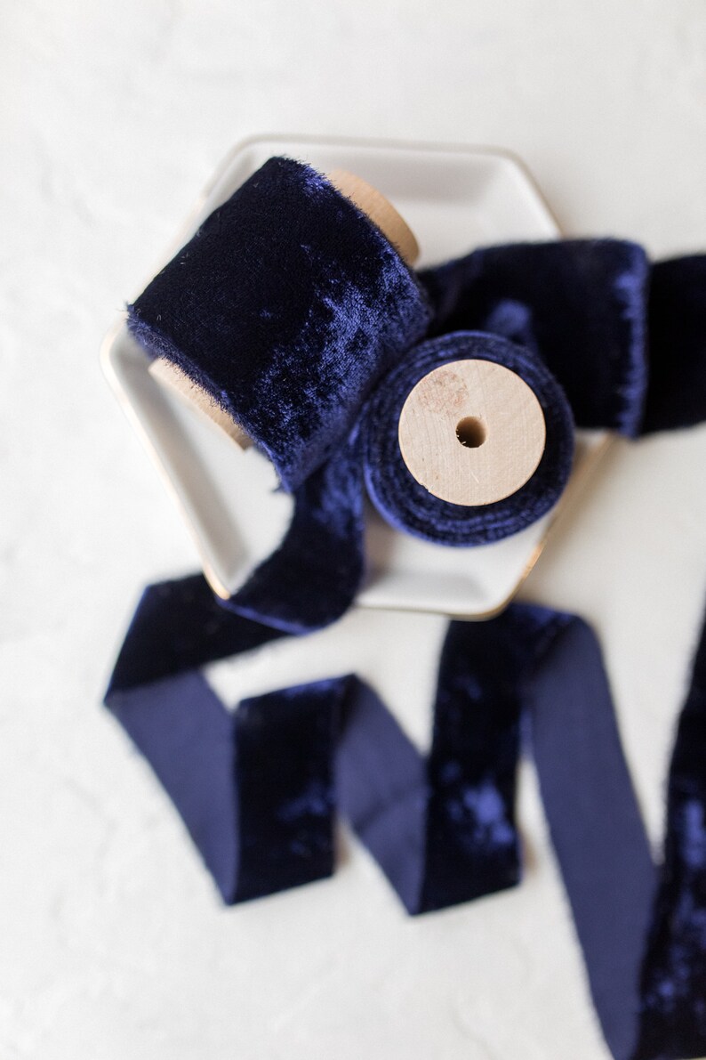 Navy Blue Velvet Ribbon 100 Silk Bridal Bouquet Etsy