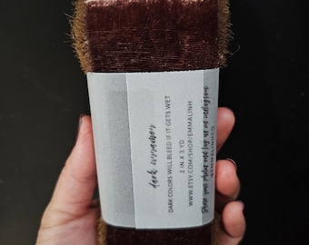 NEW COLOR - Dark Cinnamon Velvet Ribbon; Silk; Bridal Bouquet, invitations; hand dyed hand ripped wedding photography styling red brown fall