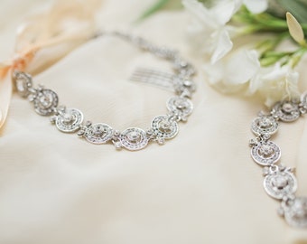Wedding Headband with Ribbon | Silver - Bridal Headpiece | Crystal Rhinestone |Tie back Headband | Wedding hair accessory | Bridesmaid