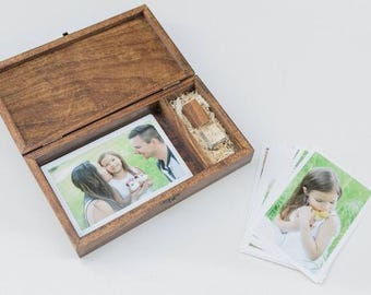 Rustikale, klappbare Foto-USB-Box (für 100 Fotos) Erinnerungsbox / Geschenk (USB-Stick nicht enthalten)