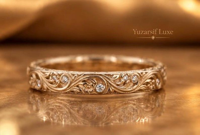 Filagree Ring Pattern Handmade Floral Filigree Band Ring, Vintage Gold Wedding Jewelry ...