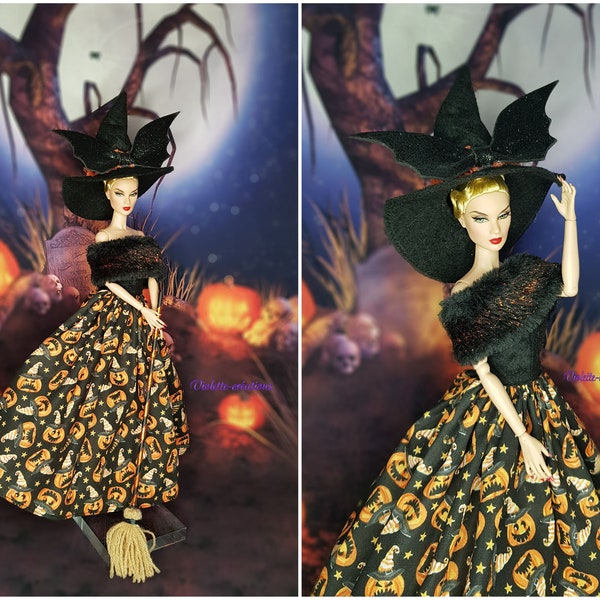 Robe sorcière halloween pour poupées échelle 1:6, fashion doll