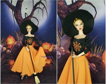 Halloween witch dress for 1:6 scale dolls, fashion doll