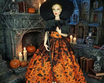 Halloween witch dress for 1:6 scale dolls, fashion doll, 1 in stock