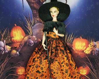 Halloween witch dress for 1:6 scale dolls, fashion doll, 1 in stock