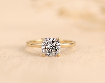 Cushion Cut Lab Grown Diamond Solitaire Engagement Ring IGI Certified 14KT
