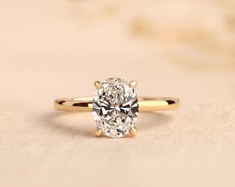14K Gold Oval Lab Grown Diamond Solitaire Ring, IGI Certified (1-4ct)