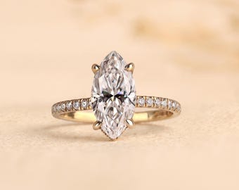 2 Carat Marquise Lab Grown Diamond Solitaire Ring, IGI Certified Gold Engagement Ring