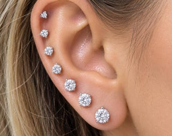 Round Lab Grown Diamond Stud Earrings, 3 Prong 14K Gold, 1–8 CTW