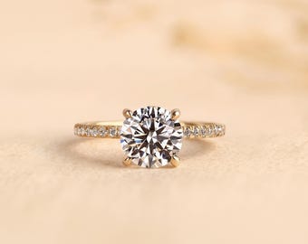 Round Lab Grown Diamond Solitaire Ring, 14K Gold Engagement Ring, 1–4 CT IGI Certified