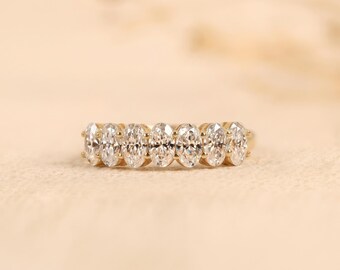 Oval Lab Grown Diamond Eternity Band, 14K Gold Wedding Ring