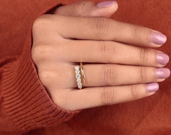 Lab Grown Diamond Half Eternity Ring, Round Cut Gold Band, Stackable Anniversary Ring