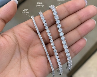 7 Inch Lab Grown Diamond Tennis Bracelet, 14K Gold, 4-Prong Round Cut, 3-10ct Options