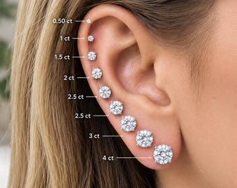 4 Carat Round Lab-Grown Diamond Stud Earrings | 14KT Gold, Push Back Closure